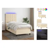 vidaXL Boxspringbett mit Matratze & LED Creme 80x200 cm Stoff