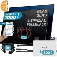 Sunniva SUNNIVA® 1000W Balkonkraftwerk BIFAZIAL FULLBLACK komplett Steckdose FOX