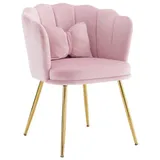 Merax Polsterstuhl mit Schleife Zierkissen (1 St), Esszimmerstuhl mit goldenen Metallbeine,Sessel,Samt,für Schminktisch rosa