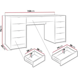 Mirjan24 Schreibtisch und Schminktisch Tireno Bis, Schlafzimmer Kosmetiktisch mit neun Schubladen, Goldfarben Aluminiumgriffe (Farbe: Sandbeige) - Beige