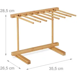 Relaxdays Nudeltrockner, 8 Stangen, lange Pasta platzsparend trocknen, faltbar, Nudelständer Bambus, 28 cm hoch, natur,