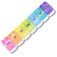 MEDIPILL - Pillendose für die Woche, Polnisch, ein Stück, 7 Tage/7 Fächer, wöchentliche Pillendose, Medikamentenbox mit Druckknöpfen, Regenbogen, MED-S7B-BA-PL