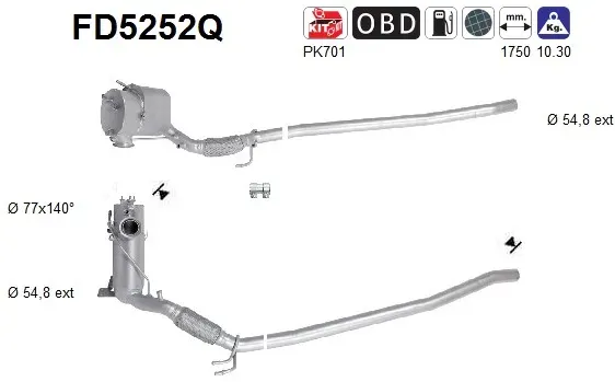AS Ruß-/Partikelfilter, Abgasanlage fd5252q für VW