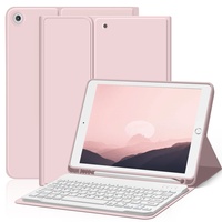ZOYU Hülle mit Tastatur für iPad 9. Generation 2021/iPad 8. Generation 2020/iPad 7. Generation 2019, iPad 10,2 Hülle mit Tastatur, Bluetooth Tastatur Folio mit Stifthalter, QWERTZ Layout, Rosa