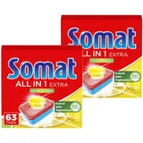 Somat All in 1 Extra Zitrone & Limette Spülmaschinen Tabs, 126 Tabs (2x 63 Tabs), Geschirrspül Tabs für strahlende Sauberkeit auch bei niedrigen Temperaturen, bekämpfen eingetrocknete Rückstände