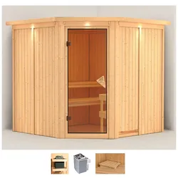 Sauna KARIBU "Jarla", beige (naturbelassen), Saunaofen, integrierte Steuerung, 9 kW, Saunen, 9-kW-Ofen mit integrierter Steuerung