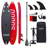 Stand Up Paddling Board Aufblasbares SUP Board für 2+1 Personen/Familien, Surfboard für Erwachsene, Tragkraft bis 150KG, Stand-Up Paddle, Komplettes Zubehör mit Paddel, Flossen, Rucksack(06 Black Red)