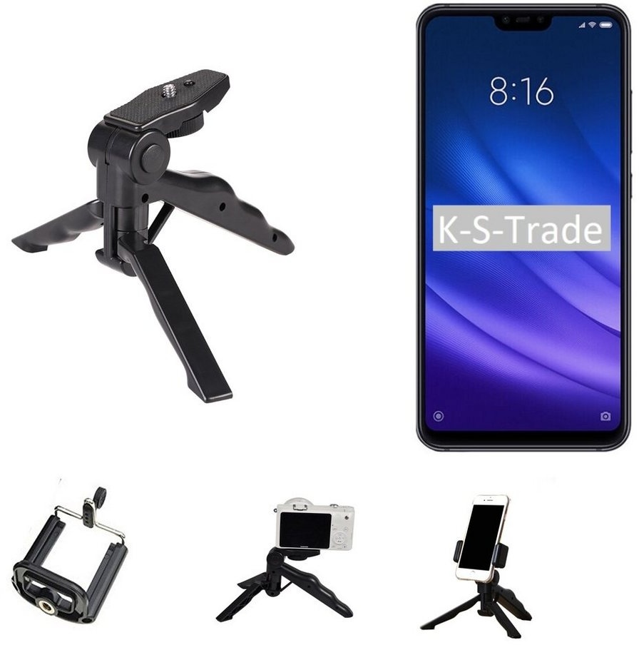K-S-Trade für Xiaomi Mi 8 lite Smartphone-Halterung, (Stativ Tisch-Ständer Dreibein Handy-Stativ Ständer Mini-Stativ) schwarz