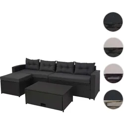 Poly-Rattan Garnitur HWC-J34, Balkon-/Garten-/Lounge-Set Sitzgruppe Sofa, Staufach ~ schwarz, Kissen dunkelgrau