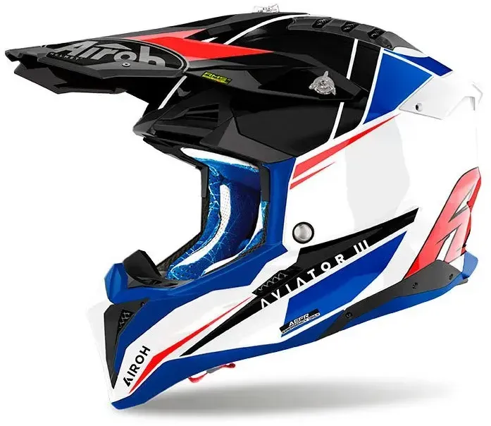 Airoh Aviator 3 Push Offroad-helm - Glossy Blue / Red - 2XL
