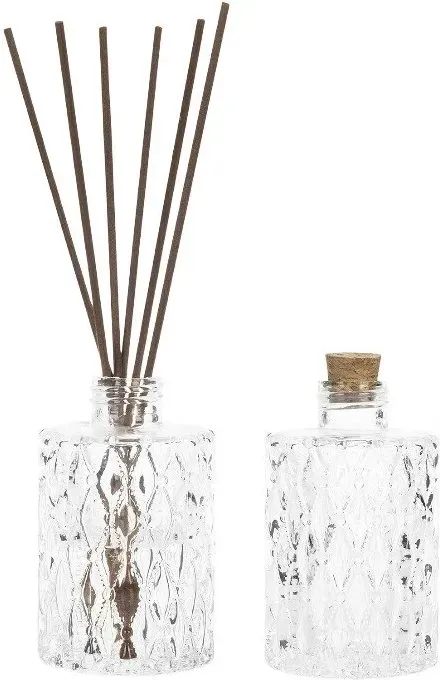 MyGift Kleine Klare Glas Diffusorflaschen, Vintage Geprägte Apothekerstil Blumenvasen mit Korkdeckeln, 2er Set