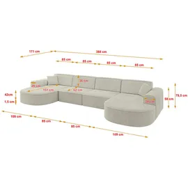 altdecor Wohnlandschaft Hellgrau, Textil, 6-Sitzer, U-Form 388x79x171 cm, Wohnzimmer, Sofas - Couches, Wohnlandschaften, Wohnlandschaften in U-Form