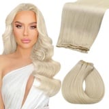 Fshine Bundle Weave Tressen Echthaar Blond Platinum Blonde Echthaar Genie Weft Extensiones Echthaar Weaving Haarverlängerung Echthaar Tressen Remy Gerade Sew in Extensions 50g 40cm in der Farbe 60