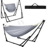 LuxusKollektion Hängematte Hängematte Gestell klappbar Outdoor Garten Schwarz und Hellgrau grau