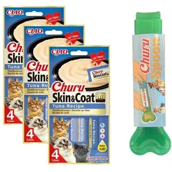 INABA Churu Skin & Coat für Katzen Thunfischgeschmack 12x14g + Futterlöffel GRATIS!