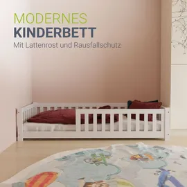 Juskys Kinderbett Naya 140 x 200 cm Kiefer massiv weiß
