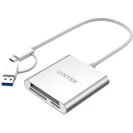 UNITEK All in One Kartenleser USB 3.0 + USB C Adapter, 5 Gbps, 3 Slots für SD/mini SD/micro SD(TF)/CompactFlash (CF)/MS für Windows PC, Mac, Notebook und TV, Silber, Aluminium