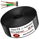 MAS-Premium® Erdkabel Deutscher Marken-Elektrokabel Ring zur Verlegung im Erd- und Außenbereich Standard Starkstromkabel (NYY-J 4x10 mm2, 15m)