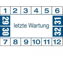 König Werbeanlagen Dreifke® Etikett letzte Wartung ab 29 weiß/blau - 40x25 mm Folie selbstklebend