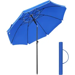 Sonnenschirm 160 cm, Sonnenschutz, UPF 50+, Strandschirm, beidseitig um 30° knickbar, höhenverstellbar, mit Tragetasche,  ohne Ständer, blau