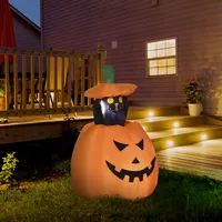 Outsunny 91-115 cm Aufblasbar Kürbisgeist mit beweglicher Katze Halloweendekorationen
