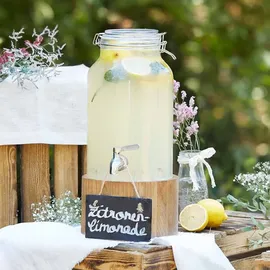Springlane Glas Getränkespender 5 L Greta mit Edelstahl-Zapfhahn & Ständer aus Eichenholz - Braun