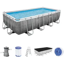 BESTWAY Power Steel Frame Pool Set 488 x 244 x 122 cm inkl. Filterpumpe grau Rattanoptik