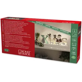 Konstsmide LED Holzsilhouette 'XMAS', bunt, 6H Timer, 4 warm weiße Dioden