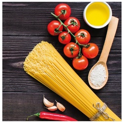 Wallario Memoboard Italienisches Menü mit Spaghetti, Tomaten, Salz und Chilischoten schwarz