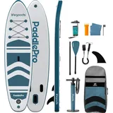 LifeGoods PaddlePro SUP Board, aufblasbares Stand-Up-Paddle-Board, komplettes Set 320x81 cm, 135 kg, Weiß/Deep Aqua – Paddel Board mit Rucksack,... - Weiß