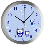 CreaDesign Funkwanduhr Funkuhr, Kinder Wanduhr, Kinderuhr, Kinderzimmer Eule blau (geräuscharmes Uhrwerk) blau