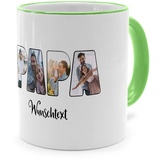 PhotoFancy® - Fototasse 'Papa' - Personalisierte Tasse mit eigenem Foto und Text selbst gestalten - Grün