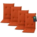 Pillows24 - Hochlehner Auflagen 4er Set - 120x50cm – 8cm Dick - Premium-Material 200gsm, Wasserabweisend | Gesteppte Sitzauflagen Hochlehner | Gartenstuhlauflagen für Gartenmöbel | Orange