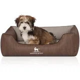 Knuffelwuff Orthopädisches Hundebett Hundekorb Hundekissen Hundekörbchen aus Kunstleder Outlander M-L 85 x 63cm Braun/Grau