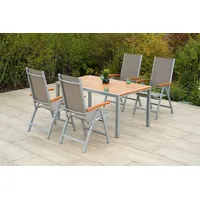 Merxx Naxos Garten-Essgruppe 5-tlg. Tisch 150 x 90 cm grau/silber