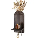 HofferRuffer 3-in-1 Wandregal Holz,Wandvase+Kerzenhalter+ Schlüsselhaken,Boho Wanddeko Holz, Wandorganizer hängend, Wooden Wall Shelves, platzsparend für Wohnzimmer Schlafzimmer Flurr(Braun)