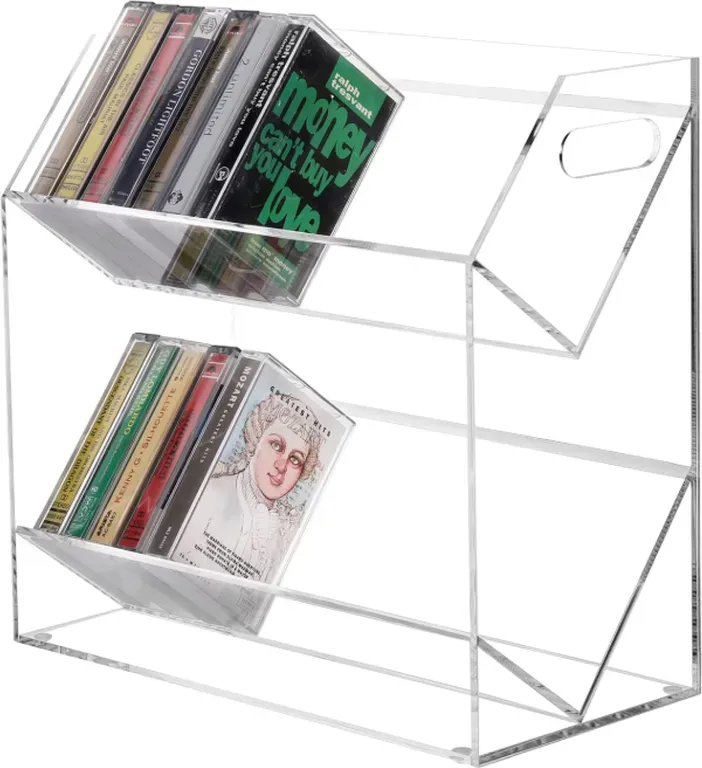 MyGift Klarer Acryl-Kassettenhalter, 2-stufiges Retro-Audiokassetten-Deck-Aufbewahrungsdisplay mit Ausschnittgriffen