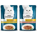 PURINA Gourmet Perle Genuss in Gelee Katzenfutter nass & PURINA Gourmet Perle Genuss in Gelee Katzenfutter nass mit Lachs & feiner Grillachsnote 26er Pack (26 x 85g)