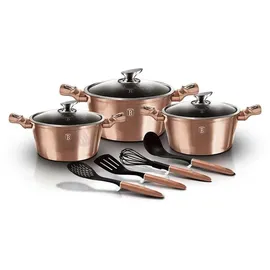 Berlinger Haus Rose Gold Topf-Set 14-tlg. 3 x Kochtopf + 2 x Bratpfanne + 3 x Messer + 4 x Küchenutensilien + 2 x Untersetzer