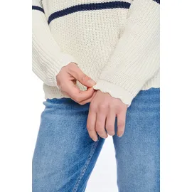 HaILY’S Strickpullover "LS C SK Vi44olet", Damen, Gr. XL, blau (cream, navy stripe), Strick, Obermaterial: 70% Baumwolle, 30% Polyester, gestreift, hüftbedeckend, V-Ausschnitt, Pullover Strickpullover