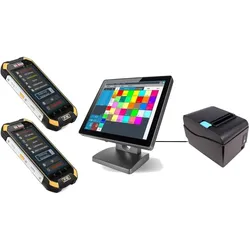 GASTRO Kassensystem mit 2 x IP68 5" Bestellterminal (Wasser- und Stoßschutz), Bondrucker, 15" Hauptkasse