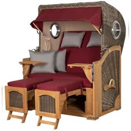 Mr. Deko Strandkorb Komplettset - bene living - Ammersee Teak - PE grau - Modell 594 - inkl. Liftersystem