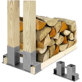 Relaxdays Holzstapelhilfe 2er Set Metall 0,18 m x 0,36 m Silber
