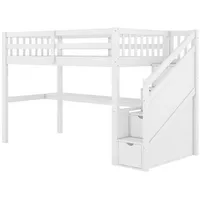 Odikalo Kinderbett Hochbett Stauraum Treppen Schubladen Unter Schreibtisch Weiß 90x200cm weiß