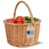 Creative Home Weidenkorb Weidenkorb mit Henkel, 35 x 35 x 36 cm (2 cm) Groß und Leicht, Handgeflochten, Einkaufskorb, Präsentkorb, Obstkorb, Picknickkorb beige