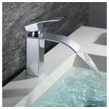 HOMELODY Waschtischarmatur Wasserfall Waschtischarmatur Badarmatur Messing Mischbatterie Einhandmischer Waschbecken Armatur Verchromt, Messing silberfarben