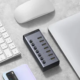 UGREEN USB-C auf 7-Port USB-A 3.0 Hub DC 12v Grau