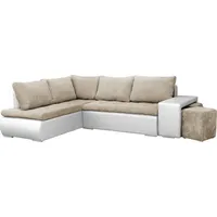 Ecksofa mit Schlaffunktion und Bettkasten, Couch für Wohnzimmer, Schlafsofa Sofagarnitur Sofa Eckcouch L-Form Wohnlandschaft mit Bettfunktion, Ott... - Beige/Weiß