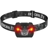 BORUIT BR01 Stirnlampe LED, Rotlichtlampe AAA-Batterie Superhelle mit 4 Lichtmodi, IP66 Wasserdicht Kopflampe für Erwachsene Kinder Camping Joggen Wandern Angeln