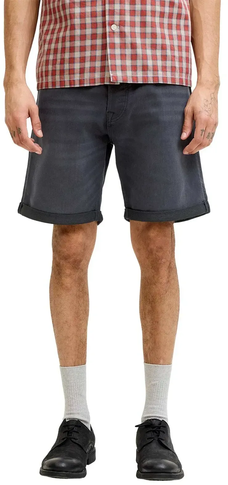 Jack & Jones Jeansshorts Rick Black Denim mit Umschlag-L